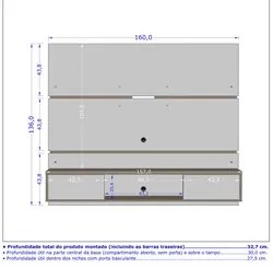 Painel Bancada Suspensa Para TV Até 65 Pol. 2 Portas Âmbar Carrara/Cin