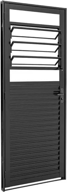 Porta de Aço Veneziana de Abrir com Báscula Prátika Black Preta 1 Folha Abertura Direita 217x87x6,5 - 24124312 - Sasazaki - Sasazaki
