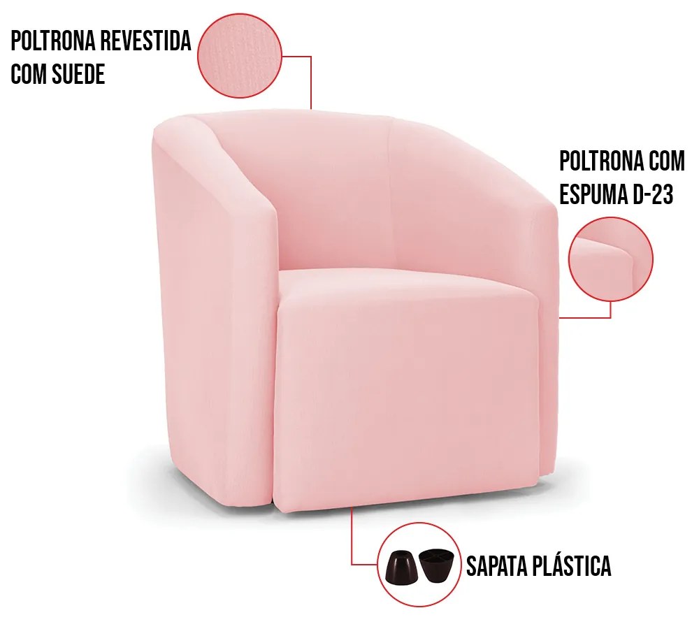 Poltrona Decorativa Orgânica Kit 2 Stella Max Suede Rosa Bebê D03 - D'Rossi