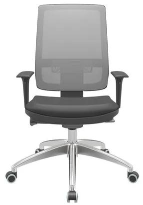 Cadeira Office Brizza Tela Cinza Assento Vinil Preto Autocompensador Base Aluminio 120cm - 63780 Sun House