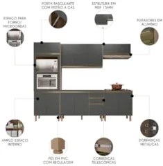 Armário de Cozinha 5 Peças Com Tampo Jany N03 Carvalho/Grafite - Mpoze