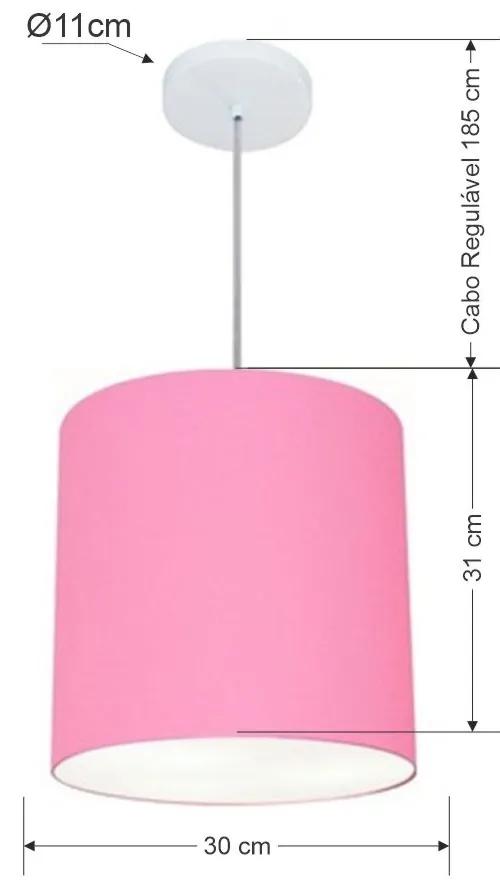 Lustre Pendente Cilíndrico Md-4036 Cúpula em Tecido 30x31cm Rosa Bebê - Bivolt