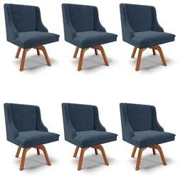 Kit 6 Cadeiras Estofadas Giratória para Sala de Jantar Lia Suede Azul
