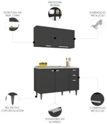 Armário de Cozinha CP01 Com Pia 120cm Pérola Z34 Preto      - Mpozenat