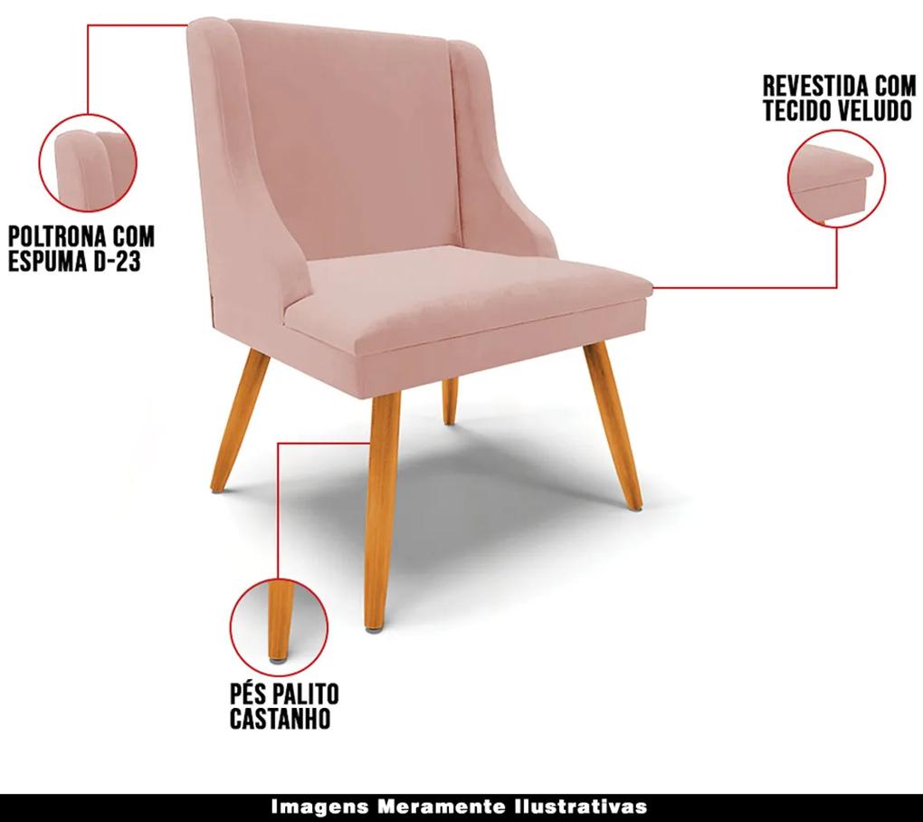 Kit 5 Cadeiras Decorativas Sala de Jantar Pés Palito de Madeira Firenze Veludo Rosê/Natural G19 - Gran Belo