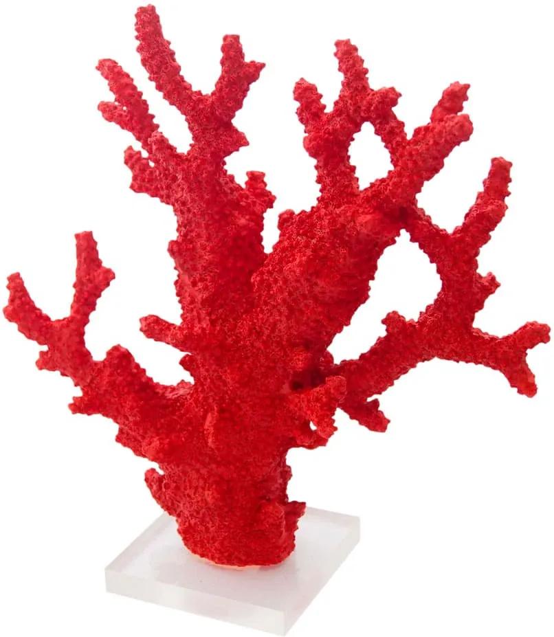 Escultura de Coral em Resina Vermelha e Base em Acrílico Incolor - 30x27x10cm