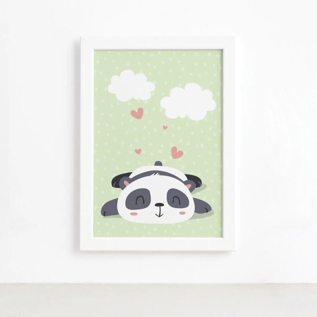 Quadro Animais Panda Sonhando Moldura Branca 22x32cm