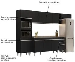 Armário de Cozinha Modulada 5 Peças CP18 Balcão com Pia Inox Preto - L