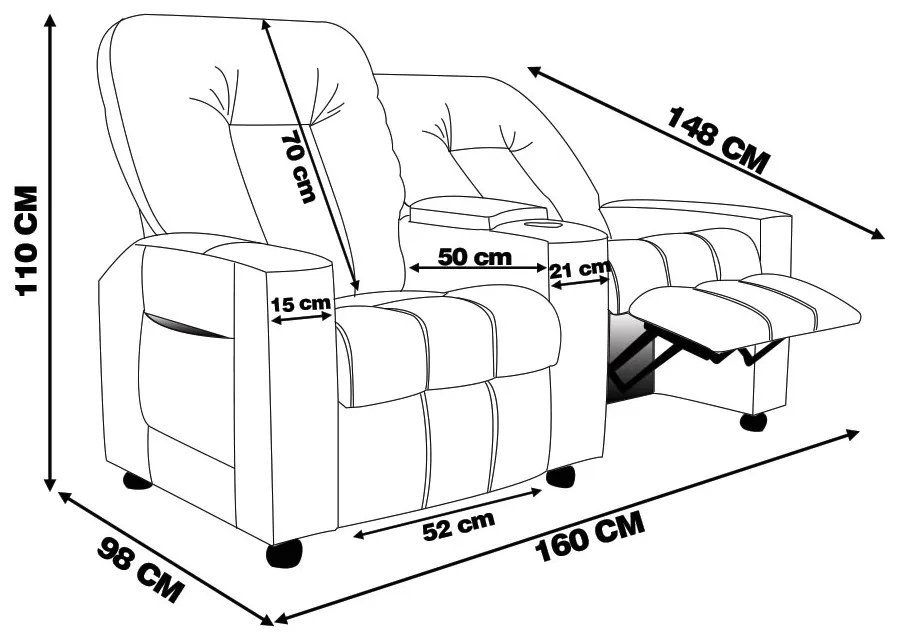 Poltrona Reclinável Para Cinema 2 Lugares Sora PU FH1 - D'Rossi - Whisky