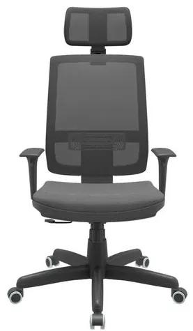 Cadeira Office Brizza Tela Preta Com Encosto Assento Poliester Cinza RelaxPlax Base Standard 126cm - 63622 Sun House