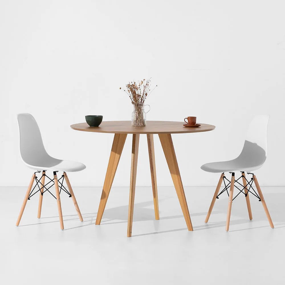 Conjunto Mesa de Jantar Square Redonda Freijó - 88cm + 2 Cadeiras Eiffel - Branco