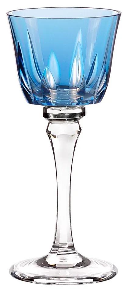 Taça de Cristal Lapidado Artesanal para Licor - Azul Claro  Azul Claro