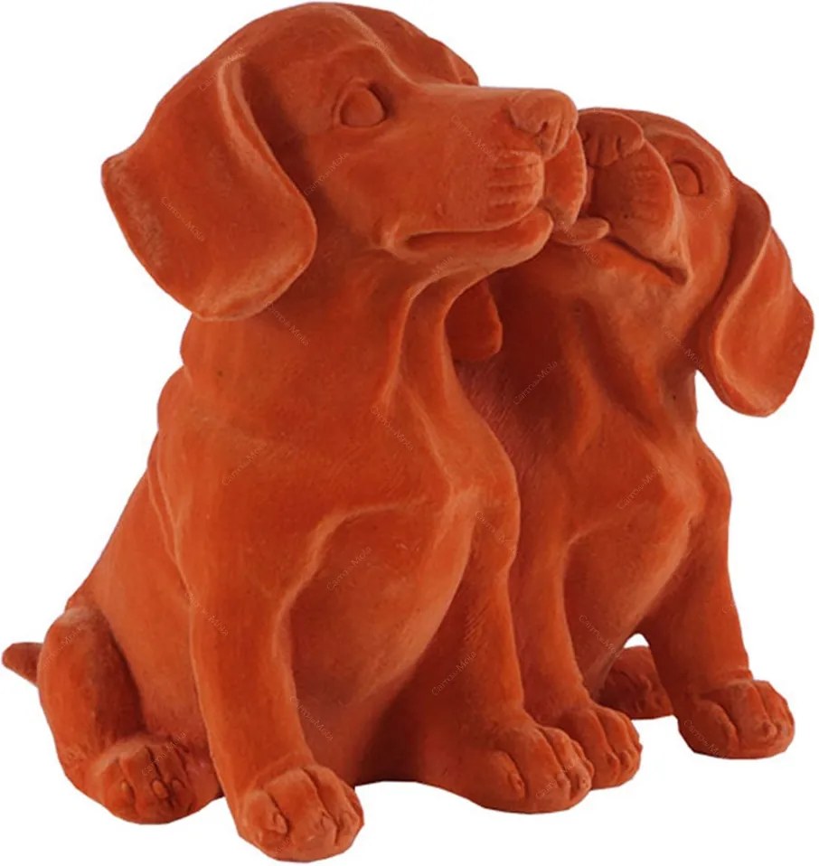 Estatueta Casal de Cães Laranja em Resina - 18x16 cm