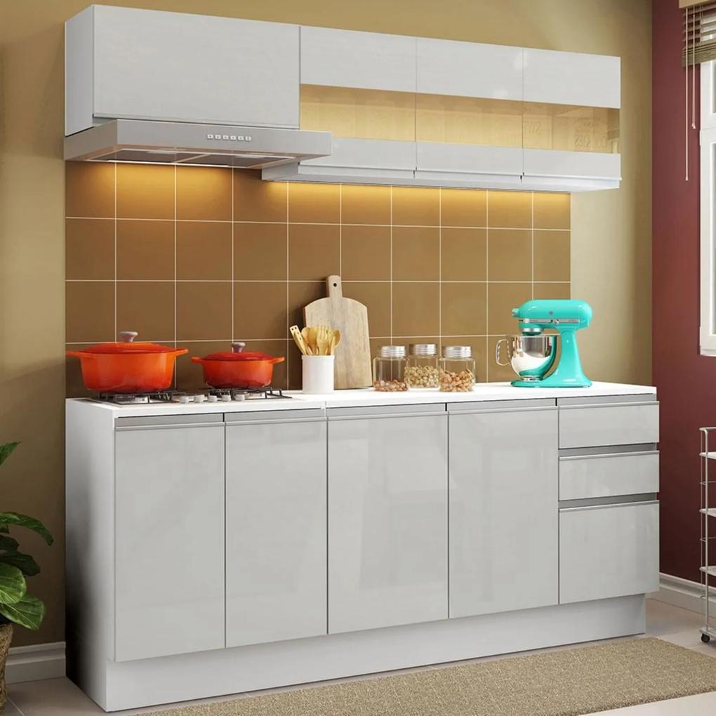 Cozinha Compacta 100% MDF Madesa Smart 180 cm Modulada Com Balcão e Tampo - Frentes Branco Brilho Branco