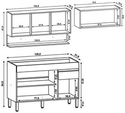 Armário de Cozinha 3 Peças Balcão sem Tampo 120cm Lina02 K02 Gris/Frei