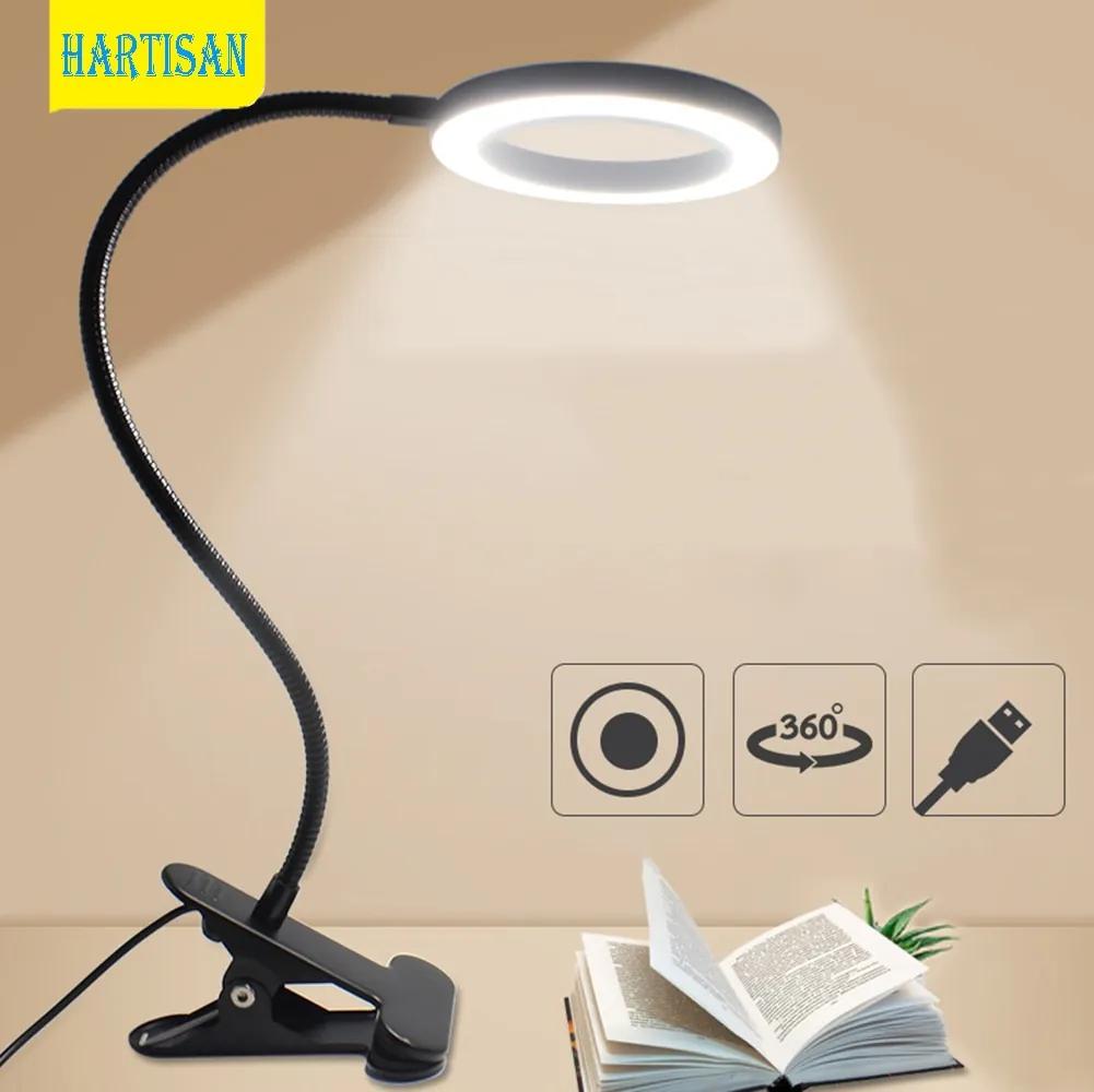 Luminária de Mesa usb recarregável com prendedor, lâmpada de mesa flexível com prendedor para livro, para quarto e leitura