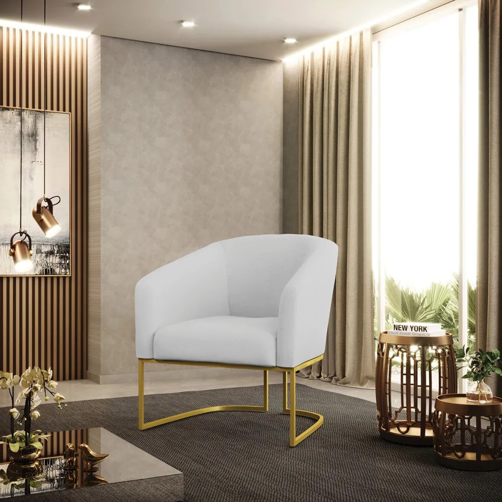 Poltrona Decorativa Industrial Dourado kit 2 Stella Linho D03 - D'Rossi - A05 Cinza