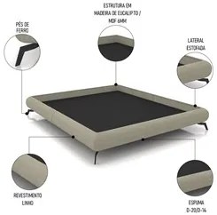 Cama King Base Box 193x203cm Pés de Ferro Cold P02 Veludo Bege - Mpoze