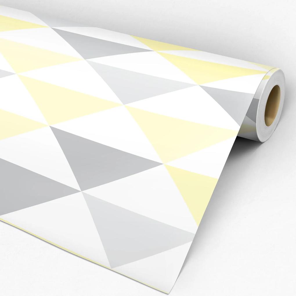 Papel de parede triângulo amarelo cinza e branco
