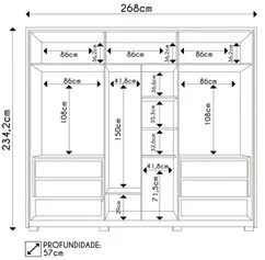 Guarda Roupa Casal 6 Portas 4 Gavetas 268cm Meyer Buriti/Fendi - Caemm