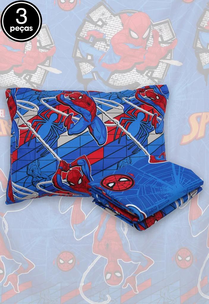 Jogo de Cama Solteiro Lepper 3Pçs Spider Man 1,40 m x 2,20 m Azul