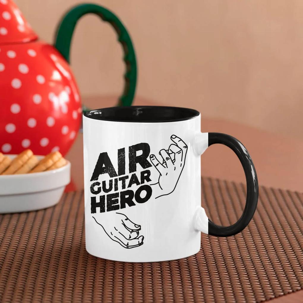 Caneca Air Guitar Hero Branca com Alça Preta
