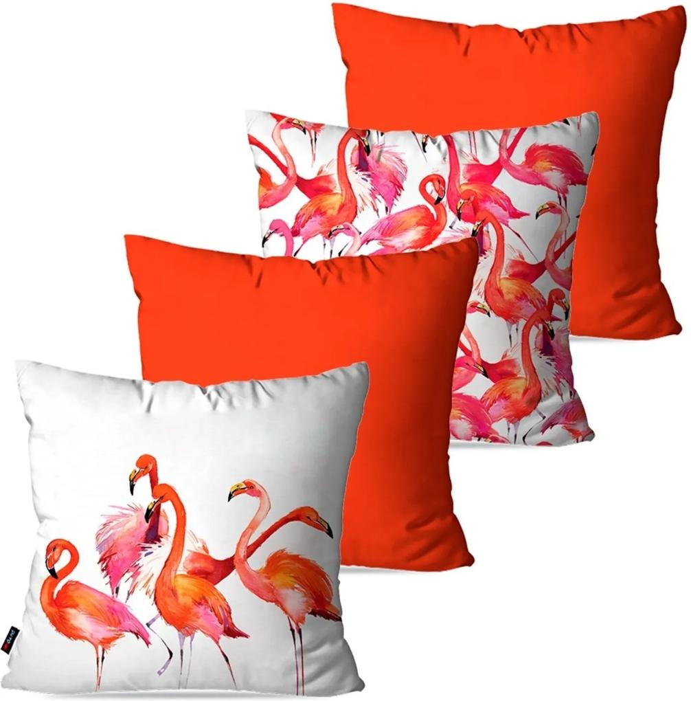 Kit com 4 Almofadas Pump UP Decorativas Laranja Flamingos 45x45cm