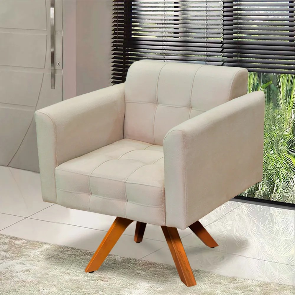 Poltrona Decorativa Giratória MM30 Elisa Sintético Bege D03 - D'Rossi