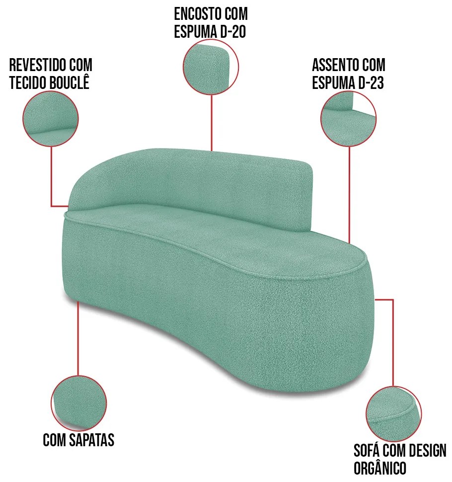 Sofá 2 Lugares Orgânico 140cm Morgan e 2 Poltronas Lua Bouclê Verde Menta D03 - D'Rossi