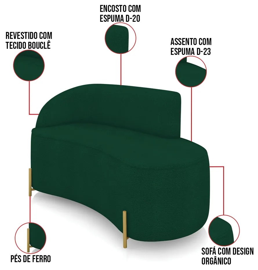 Sofá 2 Lugares Orgânico 140cm Pé Dourado Morgan Bouclê D03 - D'Rossi - Verde