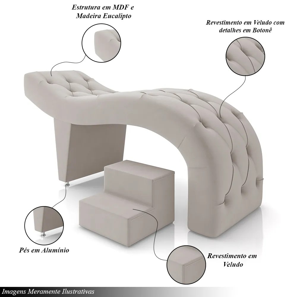 Maca de Estética para Massagem Cílios Fixa Lash Estofada com Escada Veludo Bege G83 - Gran Belo