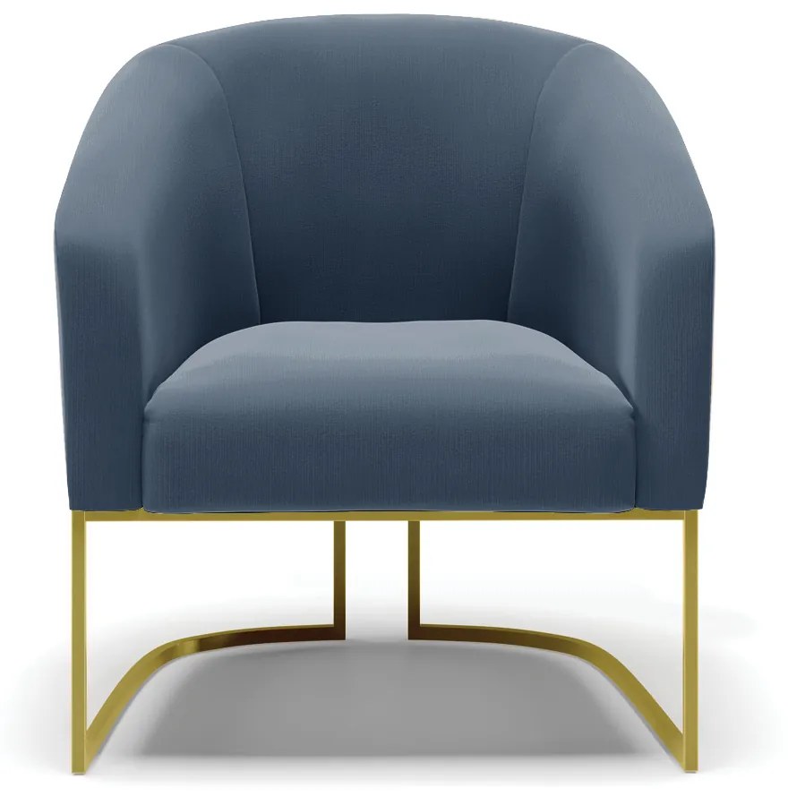 Poltrona Decorativa Industrial Dourado kit 2 Stella Suede D03 - D'Rossi - Azul Marinho