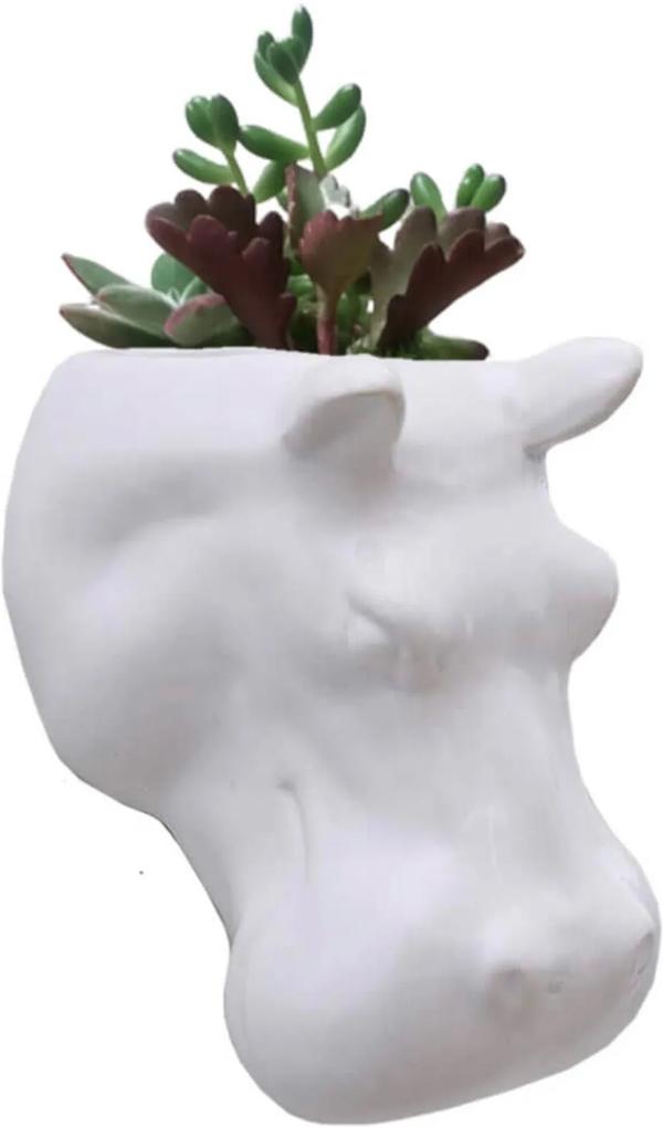 Vaso de Parede Cachepot Hipopótamo Branco Porcelana