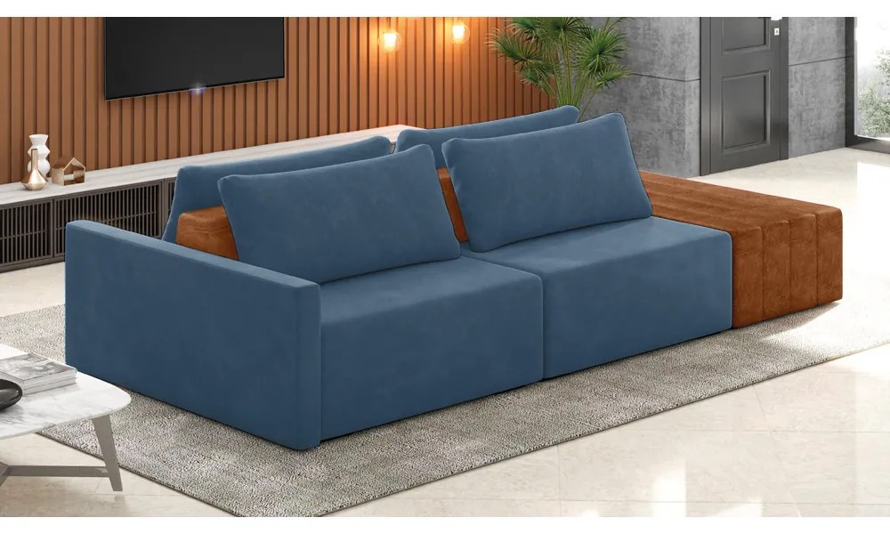 Sofá Ilha 2 Lugares Living 232cm Modulado para Sala Lary Veludo K01 - D'Rossi - Azul Marinho