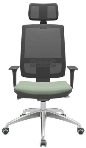Cadeira Office Brizza Tela Preta Com Encosto Assento Vinil Verde Autocompensador 126cm - 63021 Sun House
