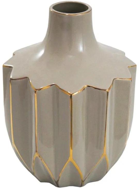 Vaso Decorativo Marrom com detalhes em Dourado - 23x17x17cm