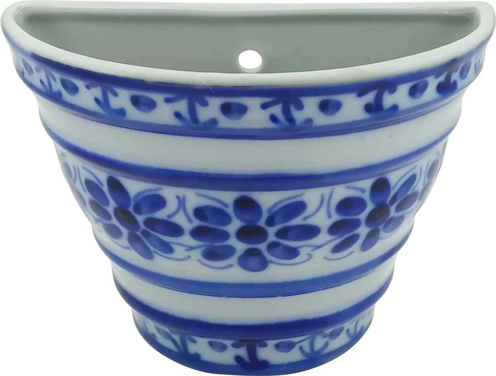 Vaso de Parede em Porcelana Azul Colonial 12 cm