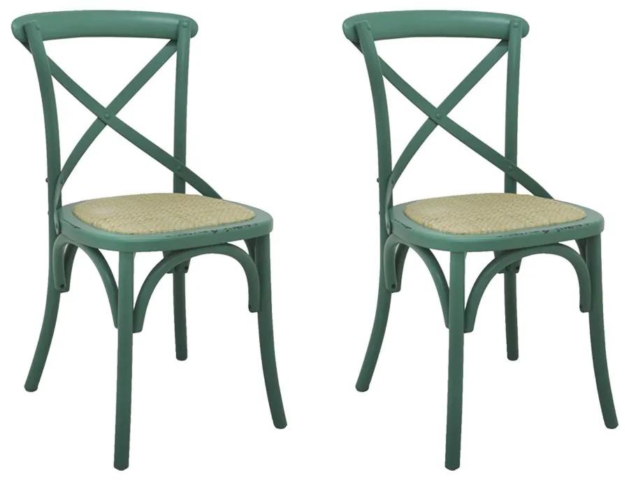 Kit 2 Cadeiras Decorativas Sala De Jantar Cozinha Danna Rattan Natural Verde G56 - Gran Belo