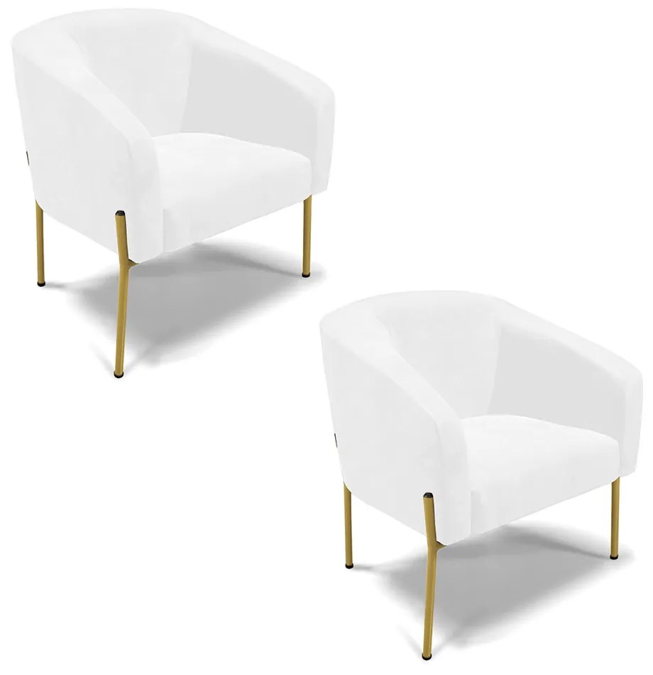 Poltrona Decorativa Pé de Ferro Dourado Kit 2 Stella Sintético PU Branco D03 - D'Rossi