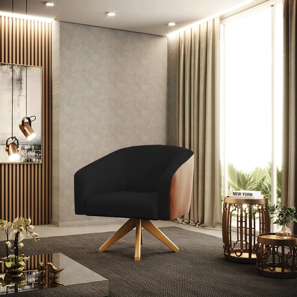 Poltrona Decorativa Giratória MA30 Stella Nozes/Linho D03 - D'Rossi - Preto A79