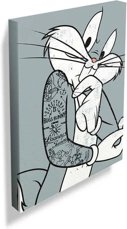 Tela Looney Tunes Bugs Bunny Concerned Cinza em Madeira - 70x50 cm