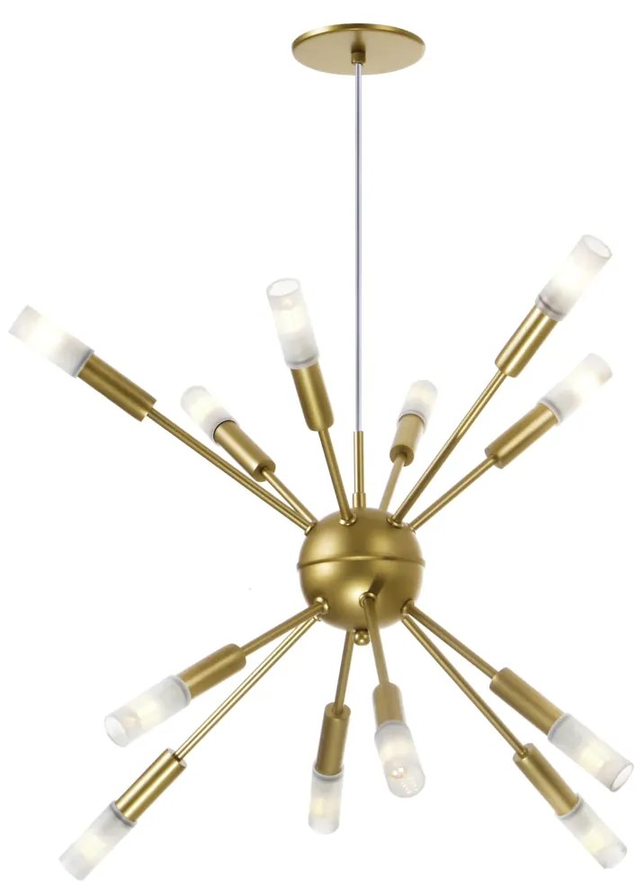 Pendente Flash 62X62X40Cm Sputnik Com Tubo Ponteira Acrílico Metal Alu... (DOURADO FOSCO / DOURADO BRILHO)