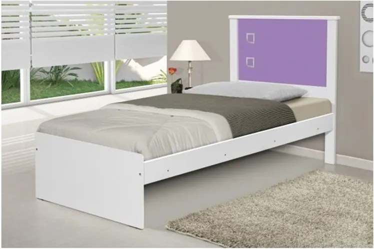 Cama  Barcelona Solteiro Branco Com Lilás - Tebarrot Móveis