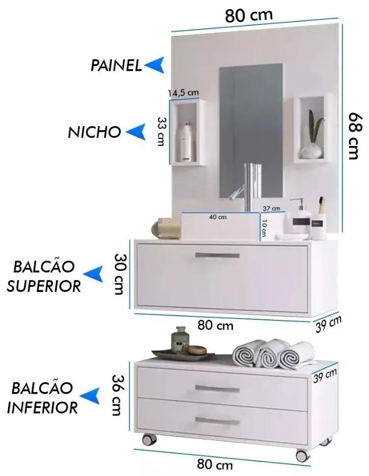 Conjunto Gabinete Banheiro Completo Cuba Painel Balcão BR + Kit Torneira