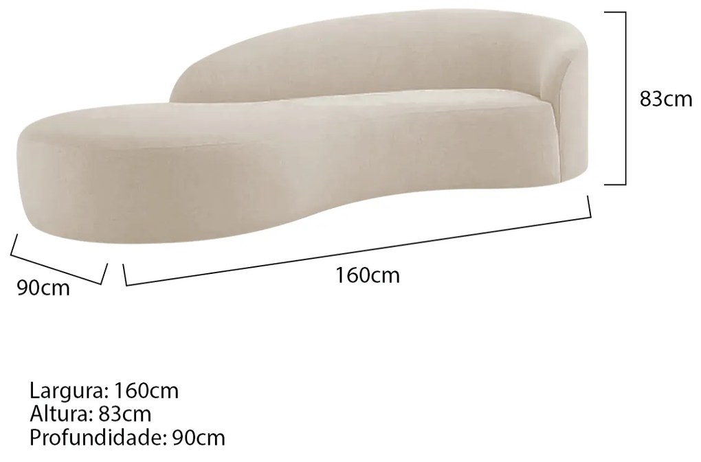 Divã Recamier Orgânico França 160cm Lado Esquerdo Linho - ADJ Decor