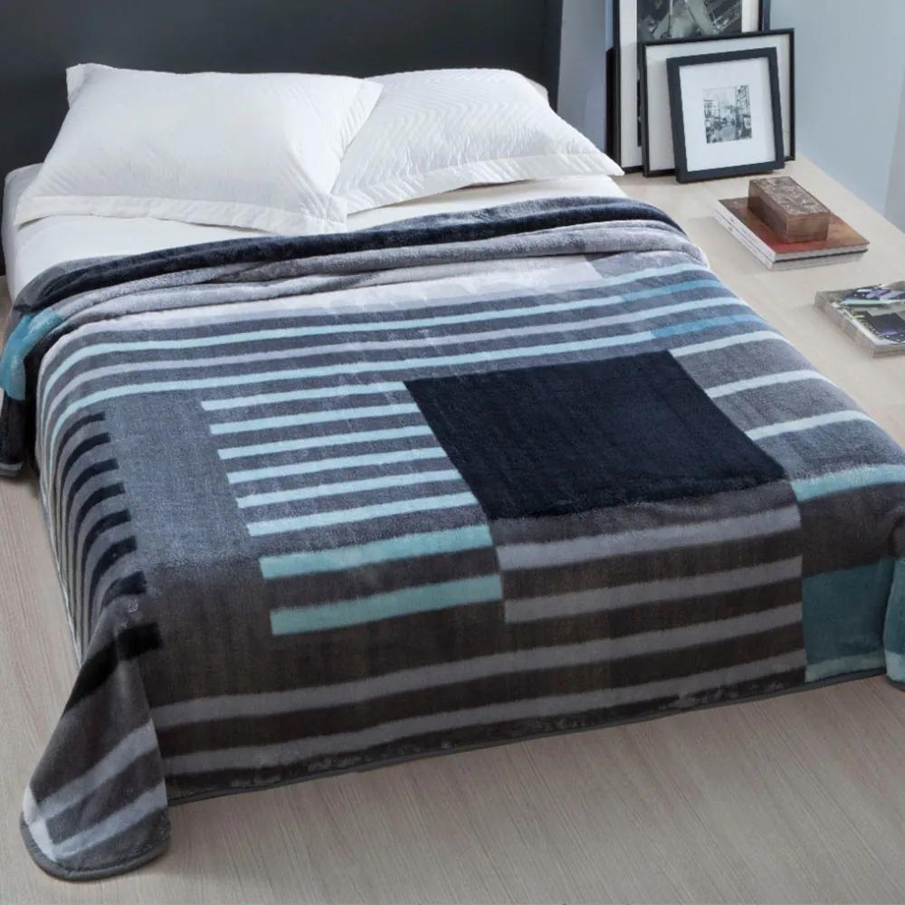 Cobertor Casal Home Design 2,20m x 1,80m 01 Peça - Cinza / Listras
