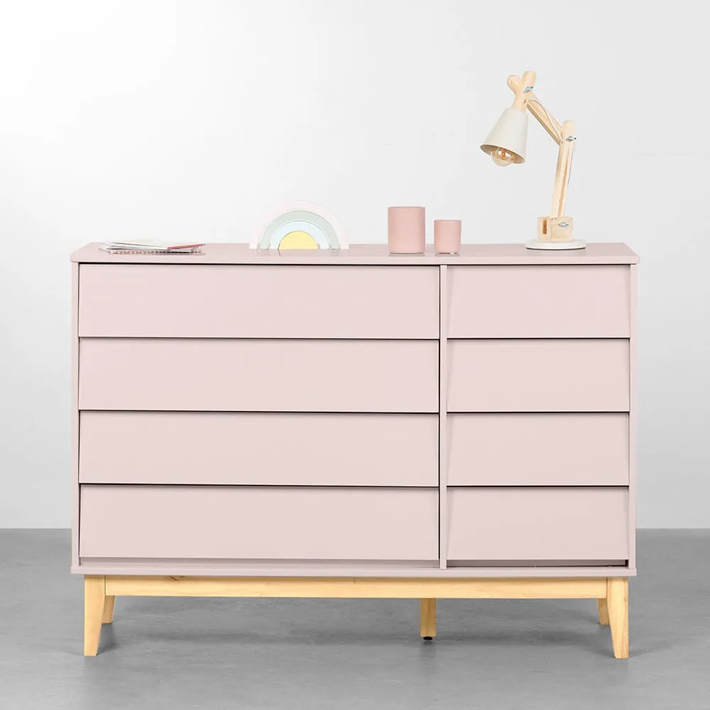 Cômoda Noah 4 Gavetas e 1 Porta com Pés Square Natural - Rosa Fosco
