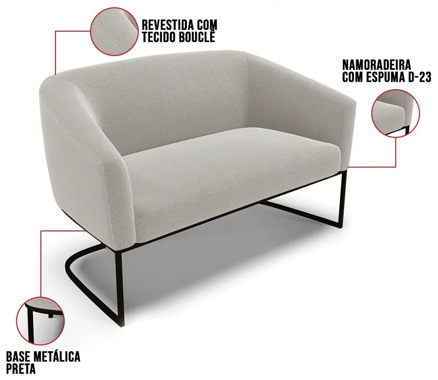 Sofá Namoradeira 2 Lugares Base Industrial Pto Stella Bouclê Cinza D03 - D'Rossi