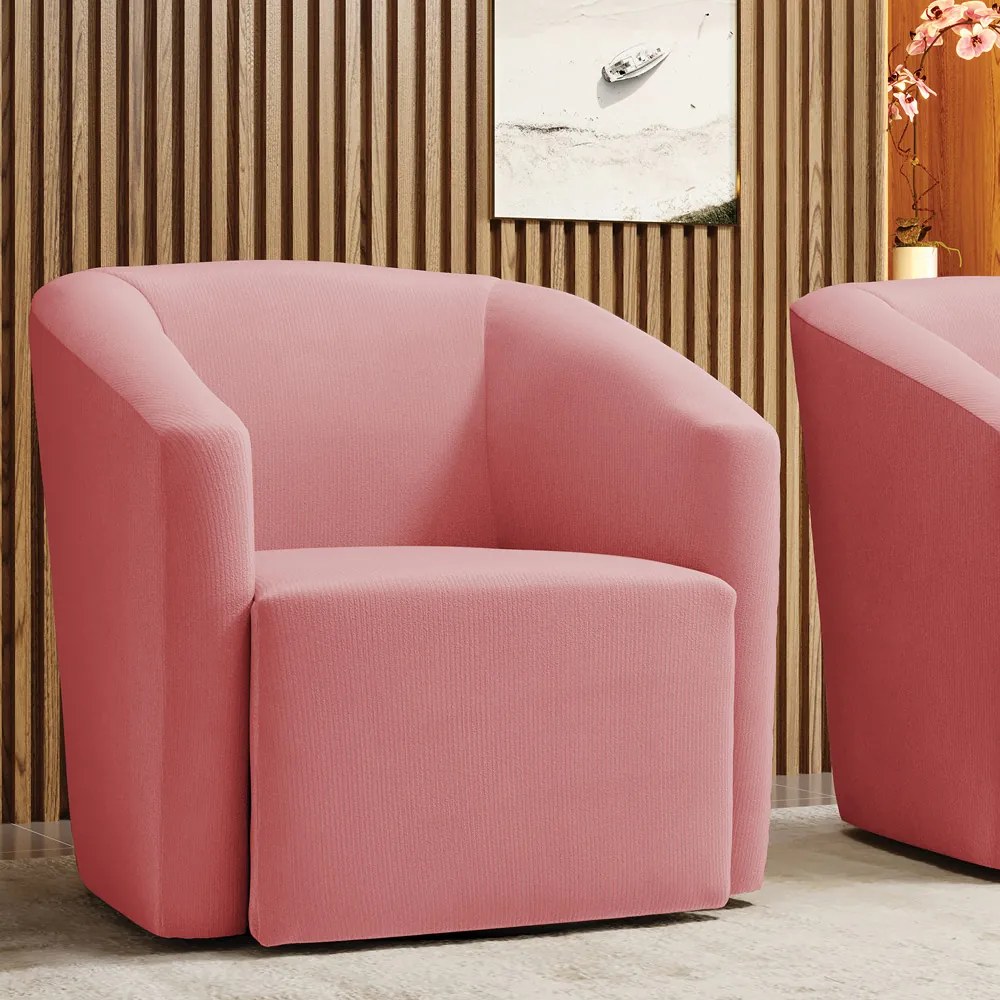 Poltrona Decorativa Base Giratória Stella Max Suede D03 - D'Rossi - Rose