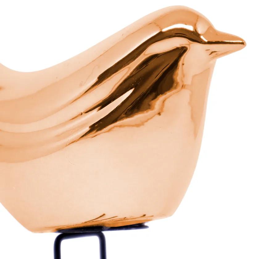 Pássaro em Cerâmica Decorativo Rosê 15x18x7 cm - D'Rossi